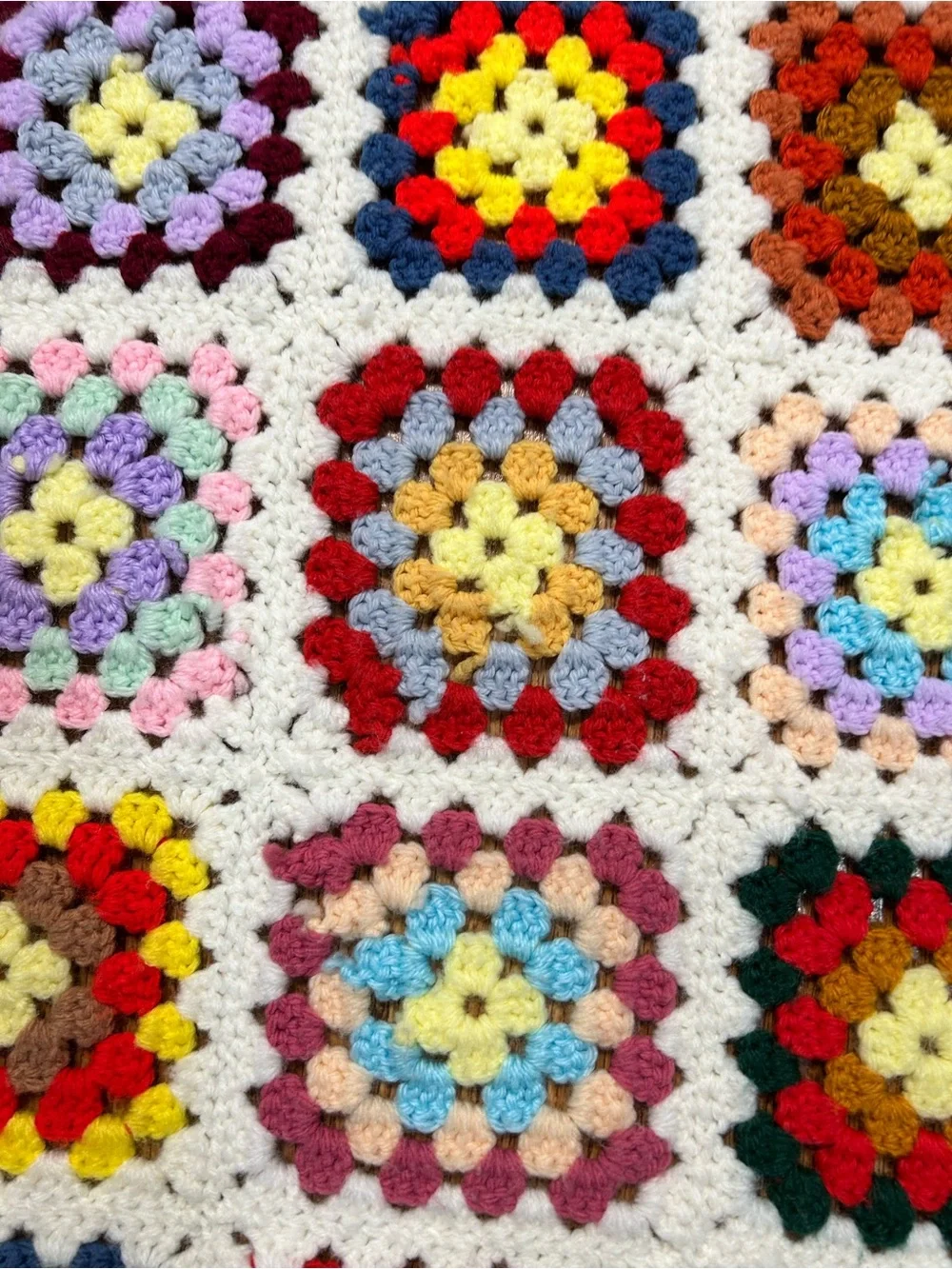 Handmade Granny Square Crochet Afghan Blanket Multicolor 73x59
